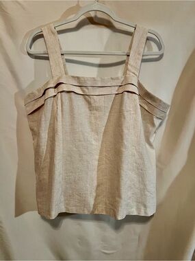 Vintage Givenchy En Plus Linen-Blend Square Neck Tank Top Neutral Beige Size 20W